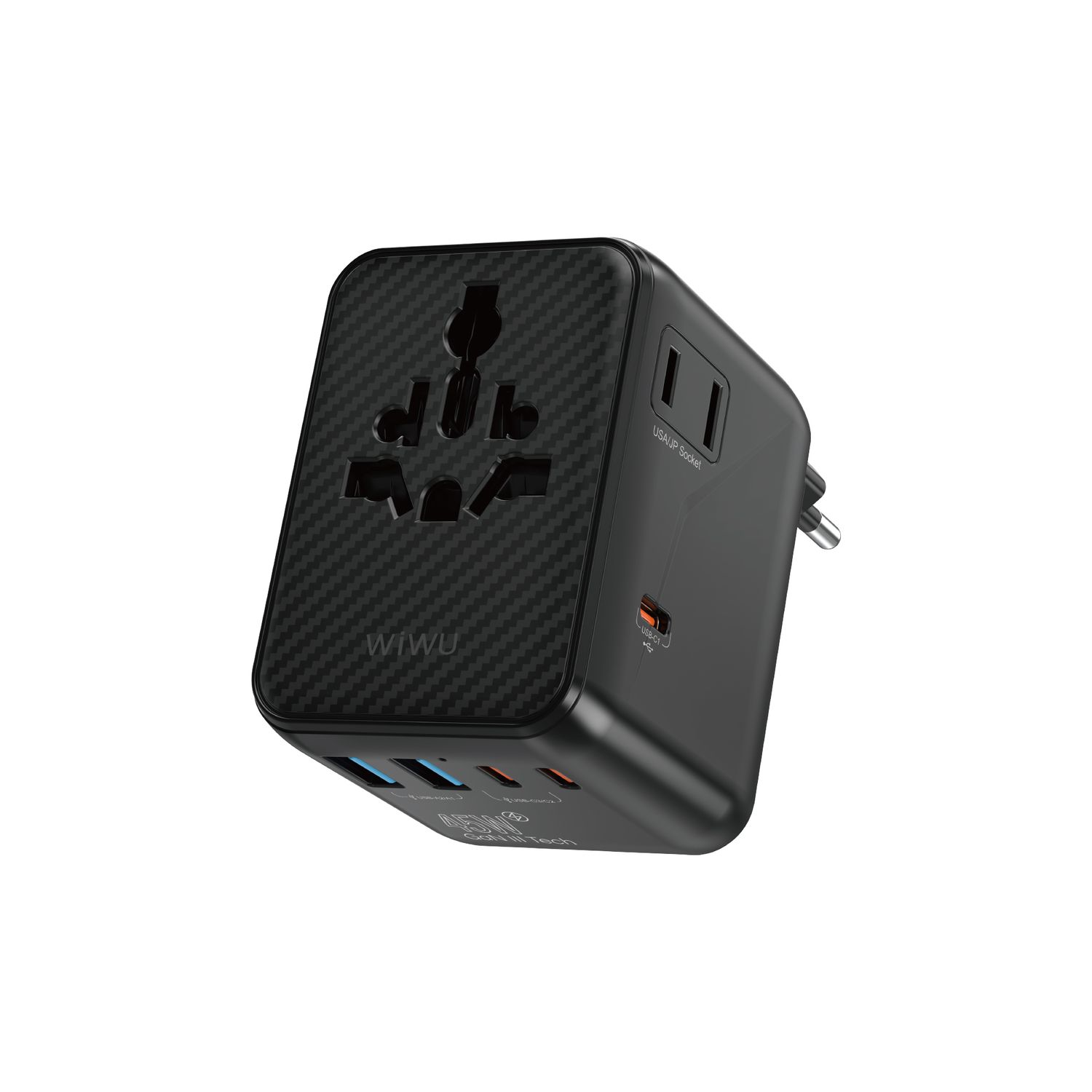 WiWU UA010 Aramid Fiber Warriors 45W GaN Plug Adapter, Black