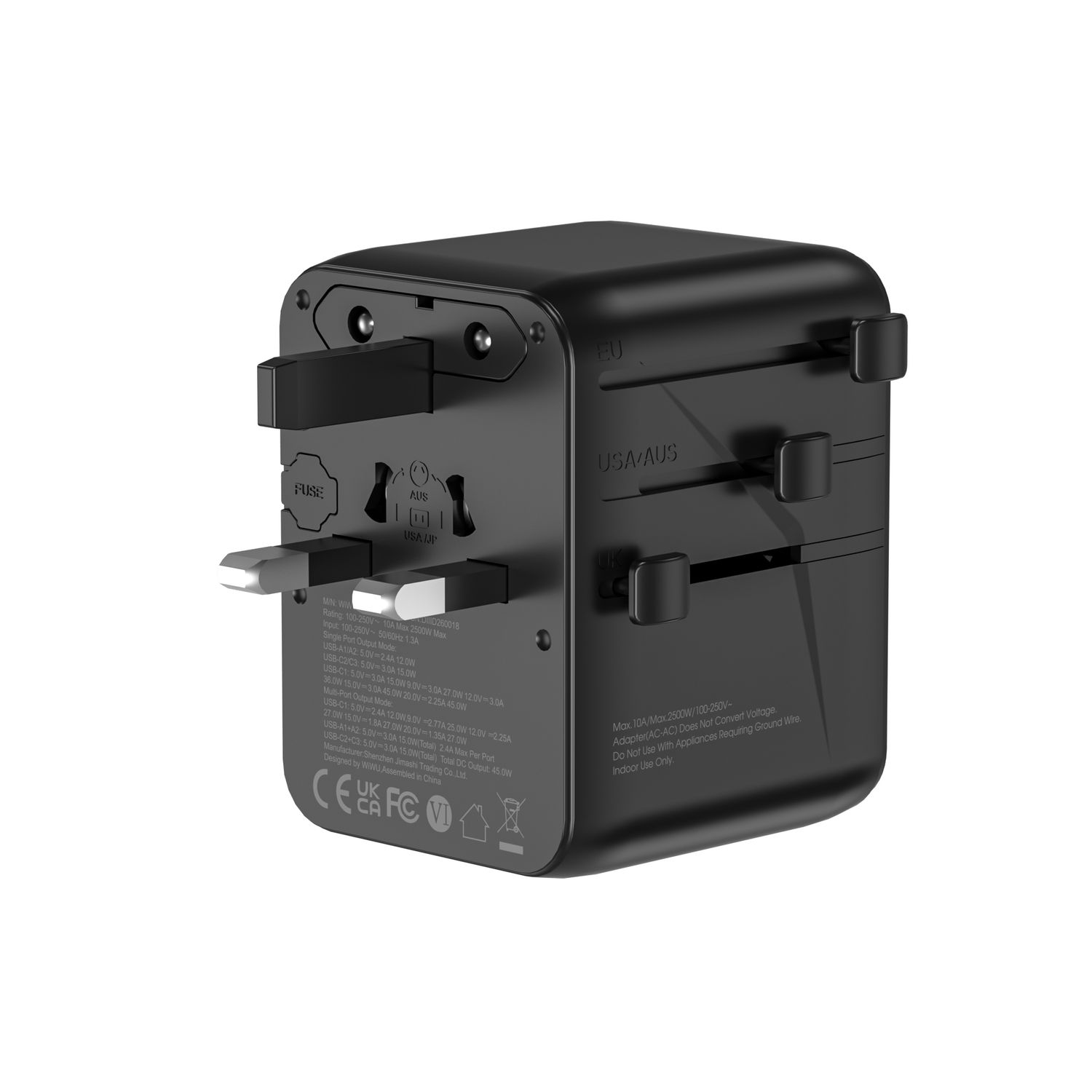 WiWU UA010 Aramid Fiber Warriors 45W GaN Plug Adapter, Black