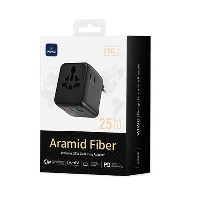 WiWU UA011 Aramid Fiber Warriors 25W GaN Plug Adapter, Black