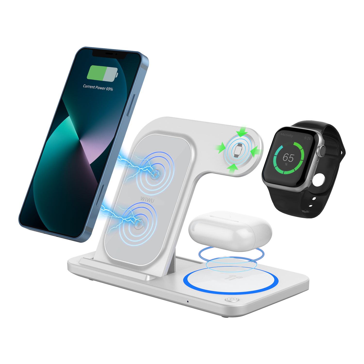 WiWU W020 3 in 1 Wireless Charger, White