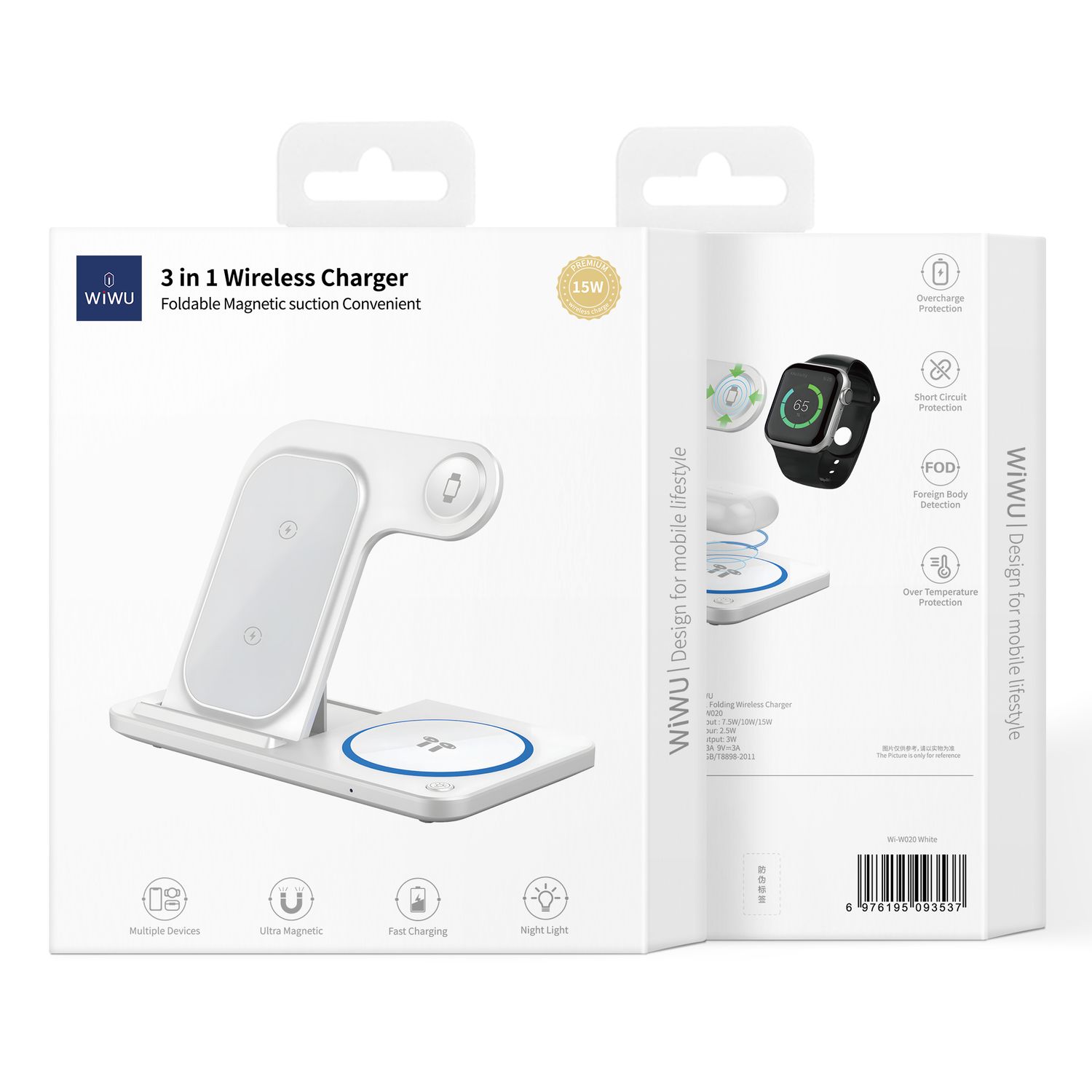 WiWU W020 3 in 1 Wireless Charger, White