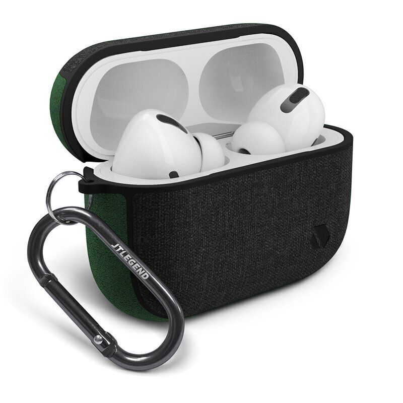 JTLegend AirPods Pro Amos Knitted Fabric Leather Case, Black Forest Green