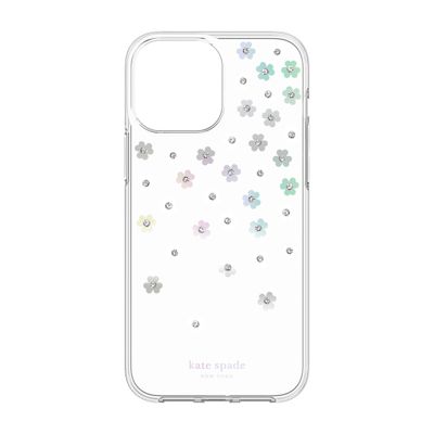 KSNY iPhone 13 mini Protective Hardshell, Scattered Flowers/Iridescent/Clear/Whi
