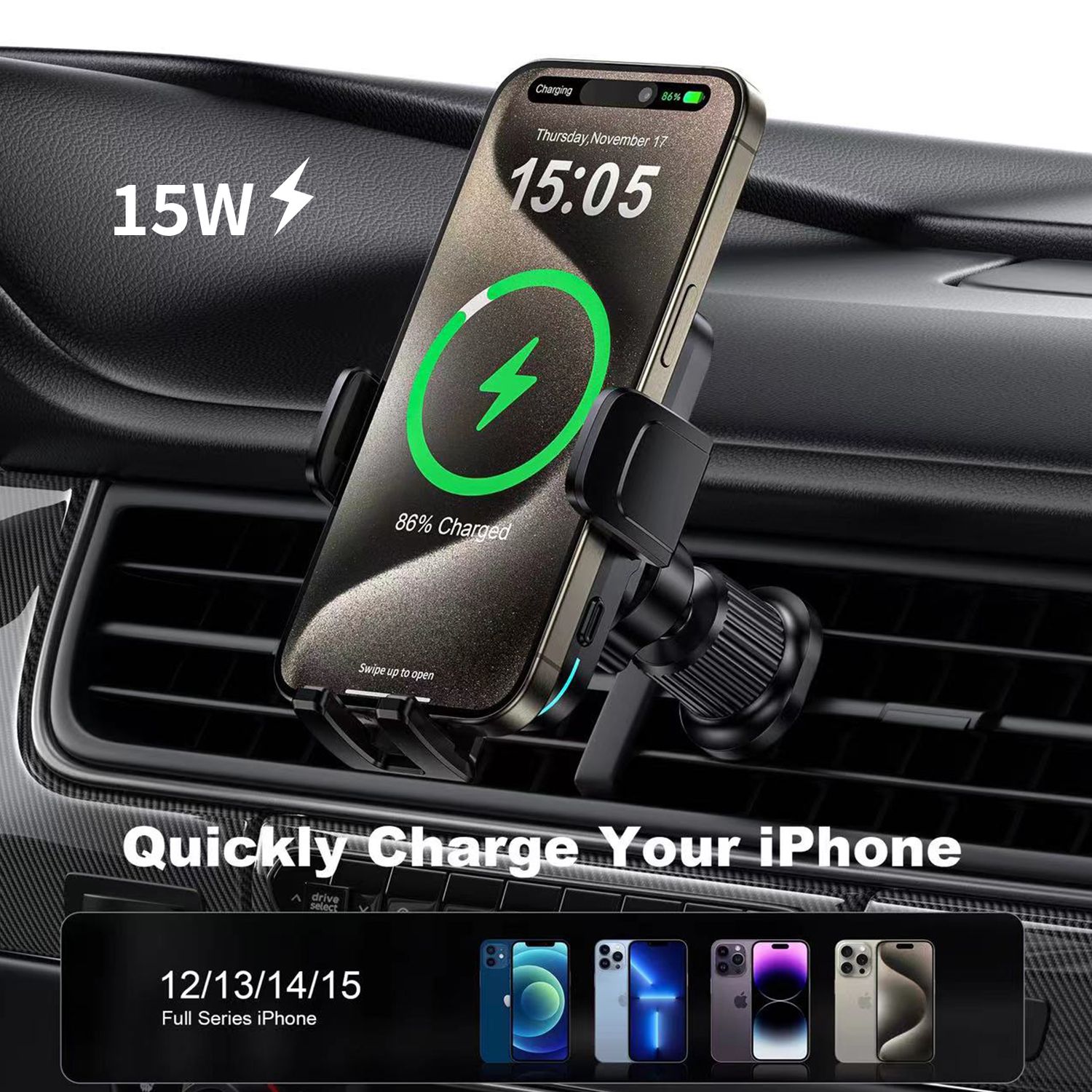 WiWU CH321 Almighty Series Wiress Car Charger, Black
