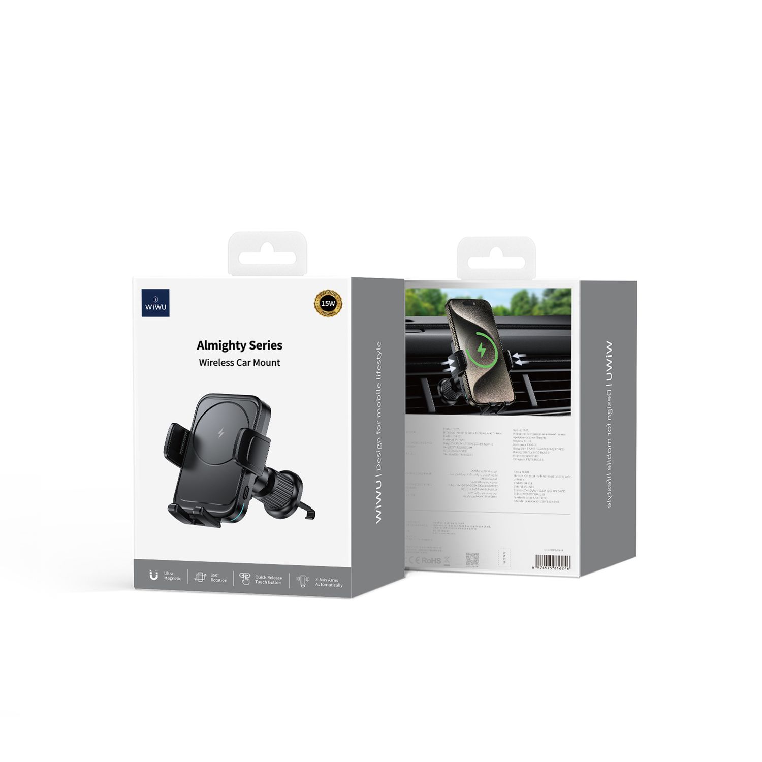 WiWU CH321 Almighty Series Wiress Car Charger, Black