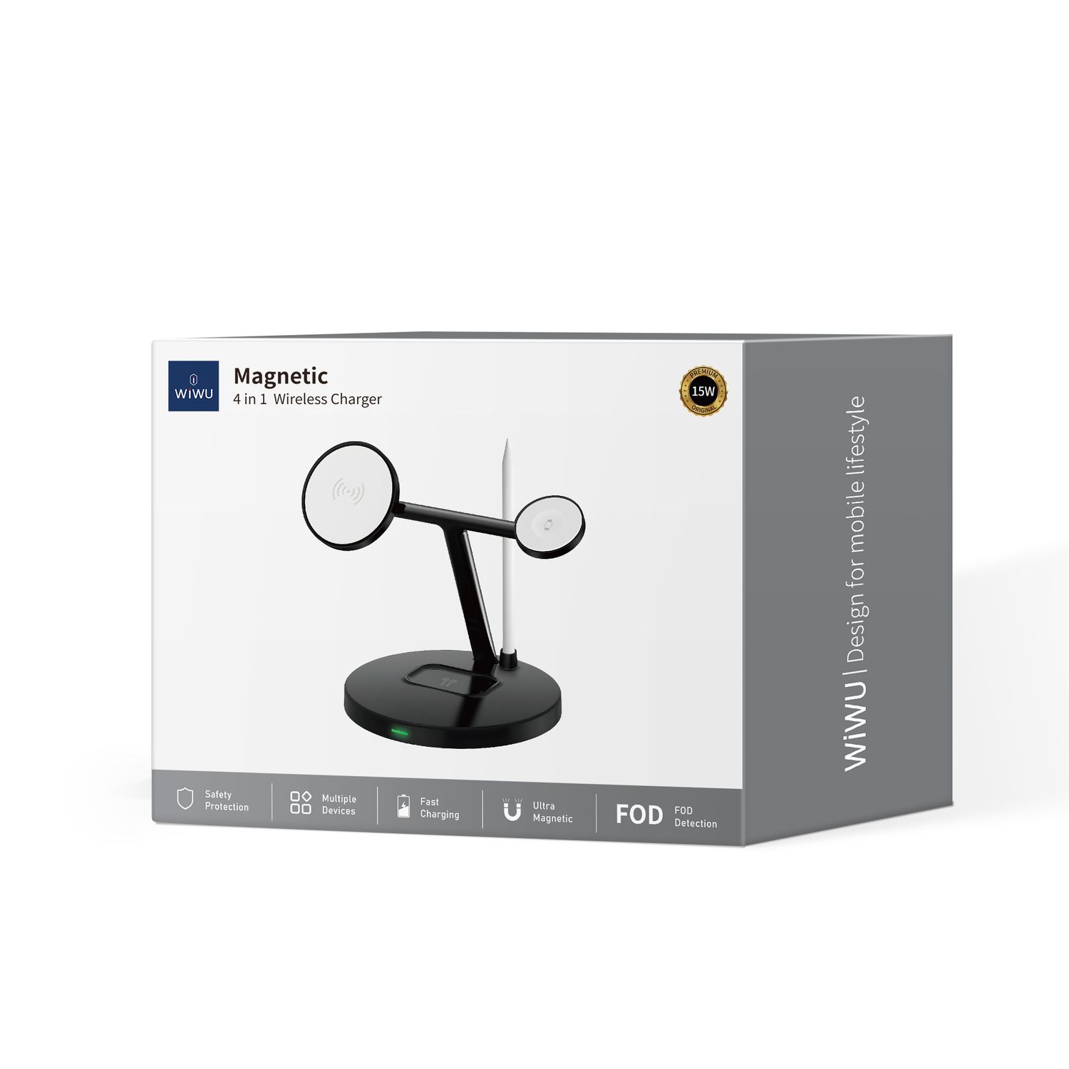 WiWU W032 Magnetic 4 in 1 Cableless Charger, Black