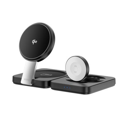 WiWU W028 qi2 3 in 1 Foldable Wireless Charger, Black