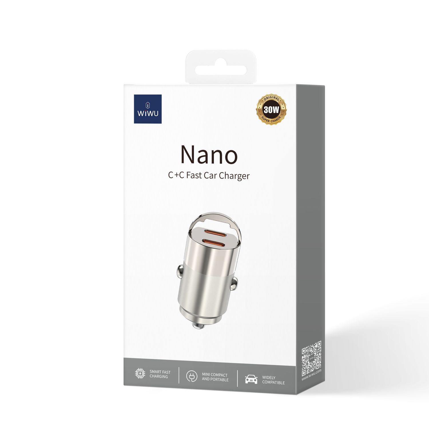 WiWU QC029 Nano Dual USB-C Fast Car Charger, Titanium