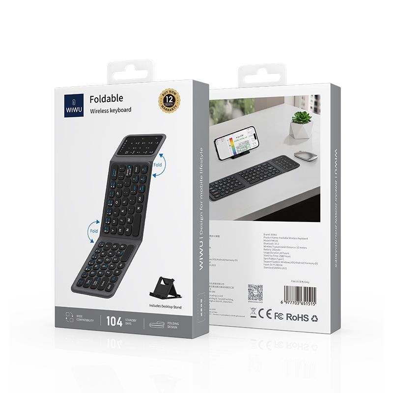 WiWU FMK05 Foldable Wireless Keyboard, Grey