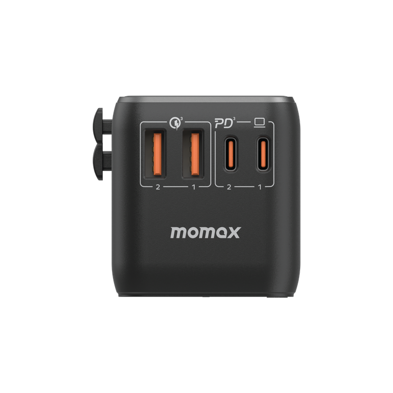 Momax UA10 100W GaN 4-Port + AC Travel Adapter, Black