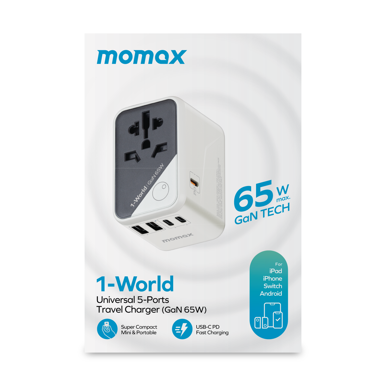Momax UA8 70W GaN 5-Port + AC Travel Adapter, Black