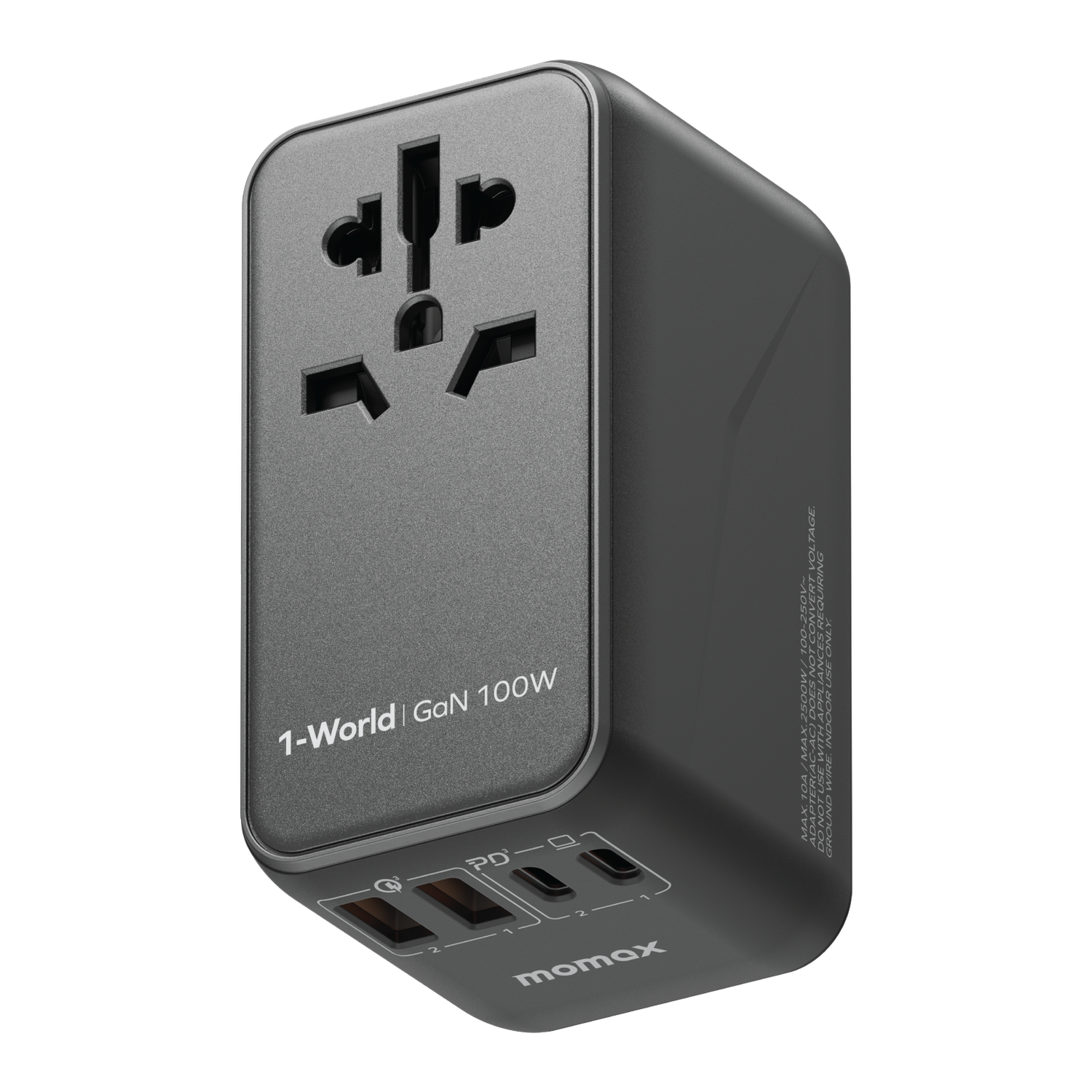 Momax UA10 100W GaN 4-Port + AC Travel Adapter, Black