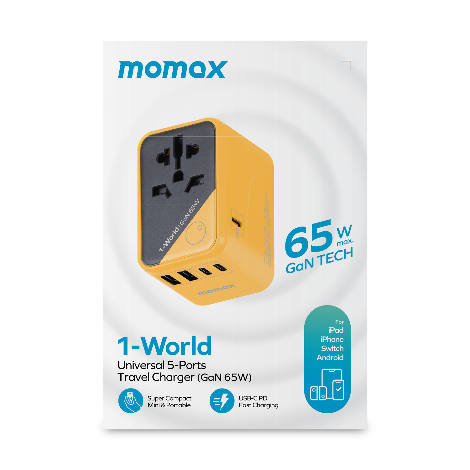 Momax UA8 70W GaN 5-Port + AC Travel Adapter, Black