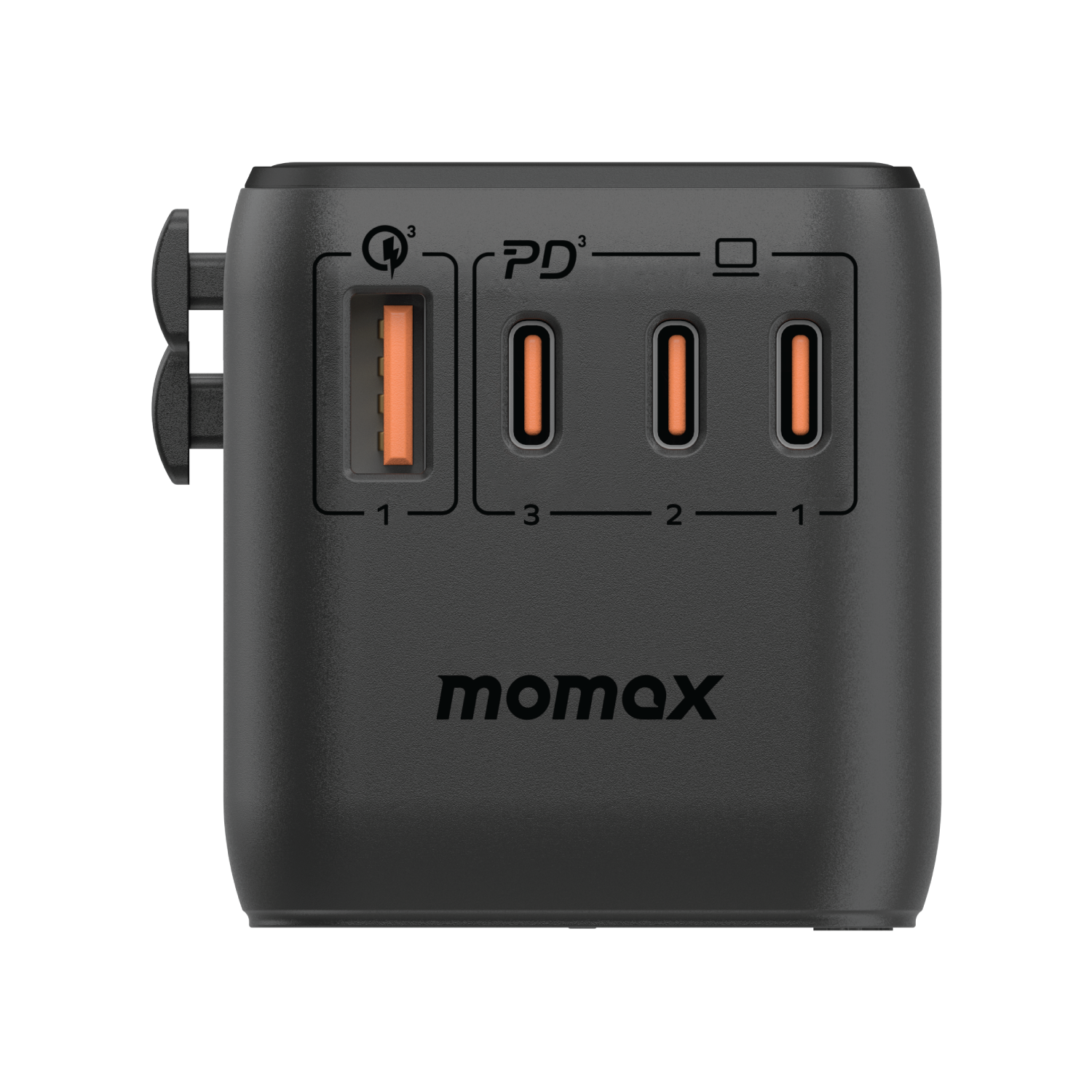 Momax UA16 140W GaN 4-Port + AC Travel Adapter, Black