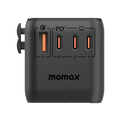 Momax UA16 140W GaN 4-Port + AC Travel Adapter, Black