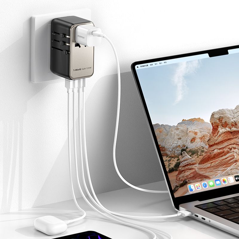 Momax UA15 120W GaN 4-Port + AC Travel Adapter, Titanium