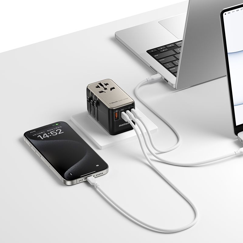 Momax UA15 120W GaN 4-Port + AC Travel Adapter, Titanium
