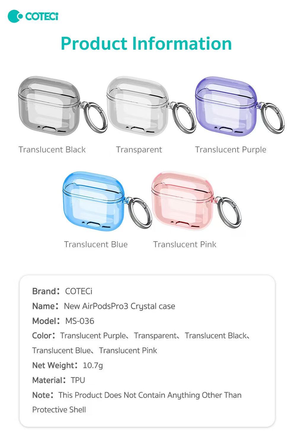 Coteci Airpods Pro 3 Crystal Case, Purple