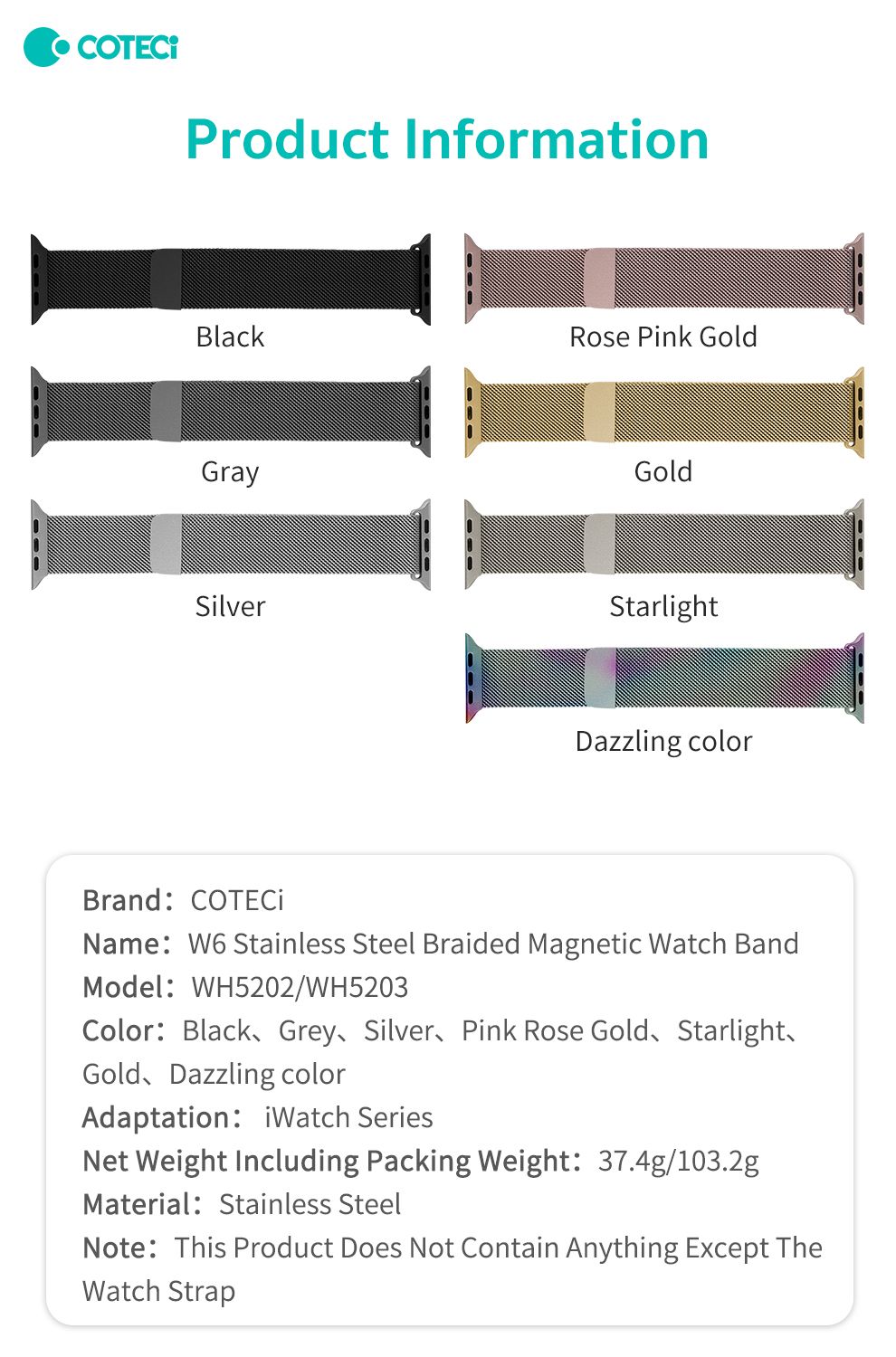 COTECI Apple Watch Magnet Band,42/44/45/49mm, Rose Gold