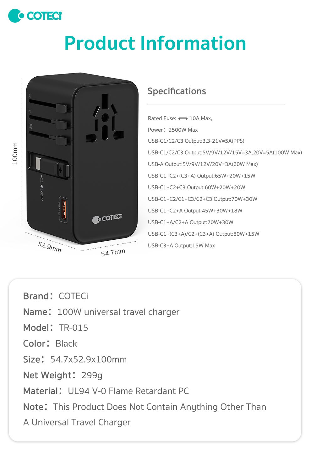 COTECI Gan Universal Travel Charger, 100W