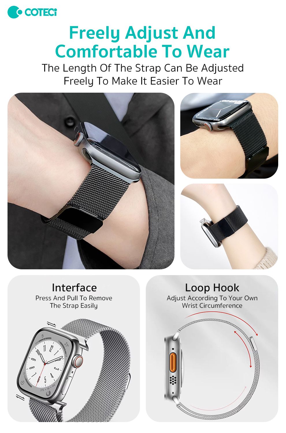 COTECI Apple Watch Magnet Band,42/44/45/49mm, Gray
