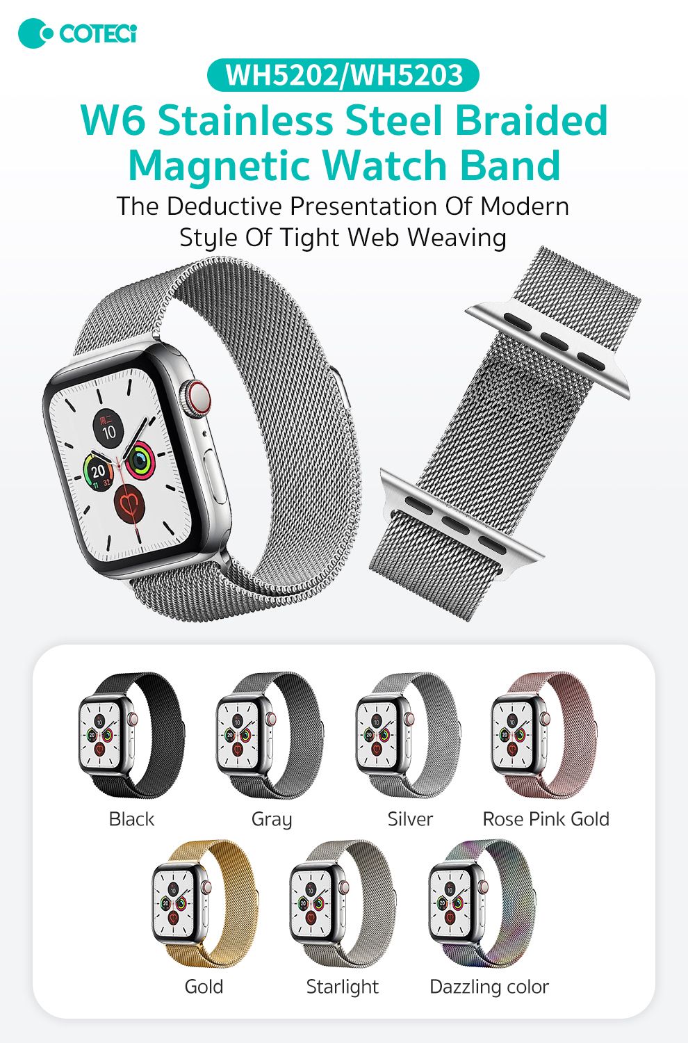 COTECI Apple Watch Magnet Band,42/44/45/49mm, Black