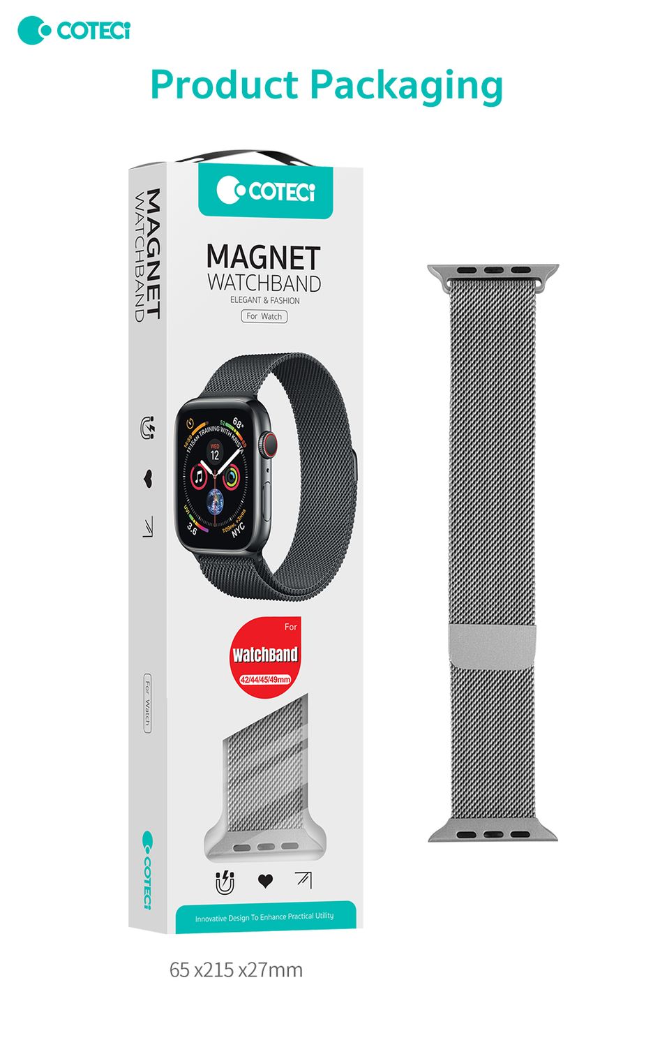 COTECI Apple Watch Magnet Band,42/44/45/49mm, Black