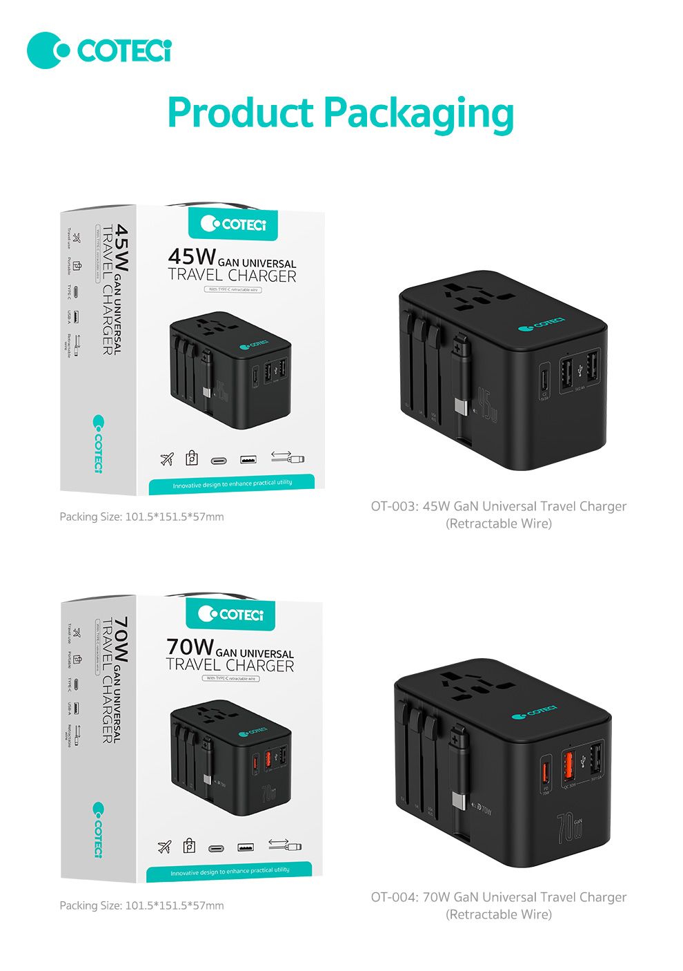 COTECi OT4 GaN Universal Travel Charger 70W