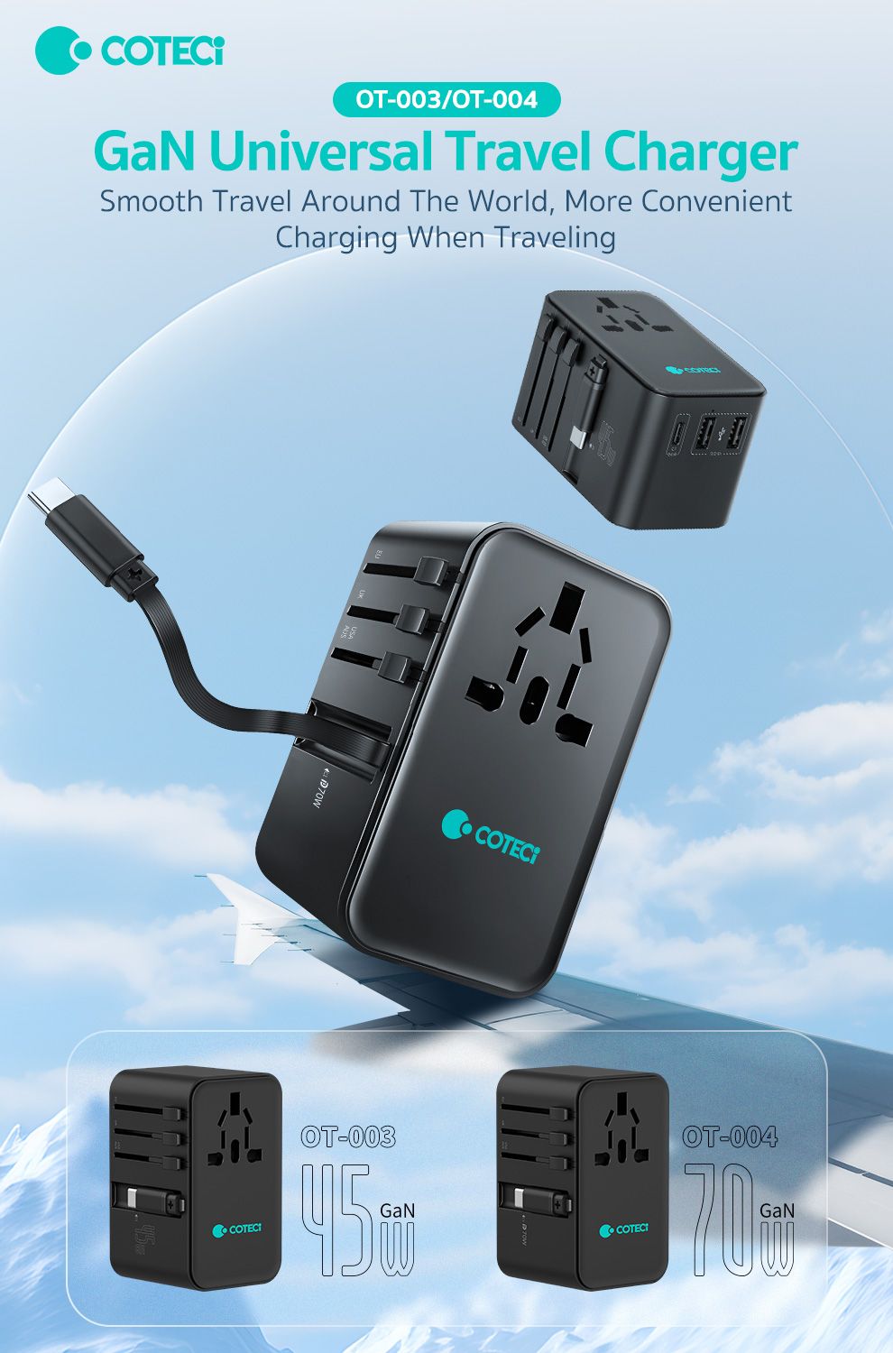 COTECi OT4 GaN Universal Travel Charger 70W