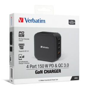 Verbatim 4-Port GaN Universal Travel Charger 150W 3C1A, Black