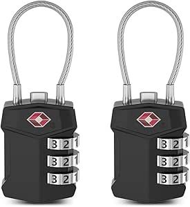 TSA Approved Wired Luggage Lock, Black