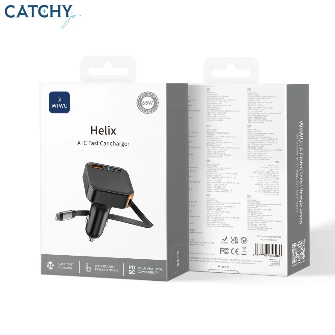 WiWU CC33 Helix USBA+C Fast Car Charger, Black