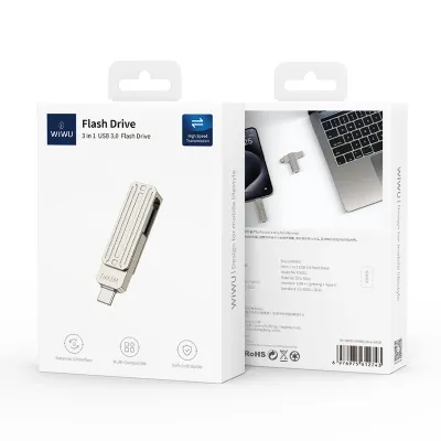 WiWU FD001 3 in 1 USB 3.0 Flash Drive 256GB, Silver