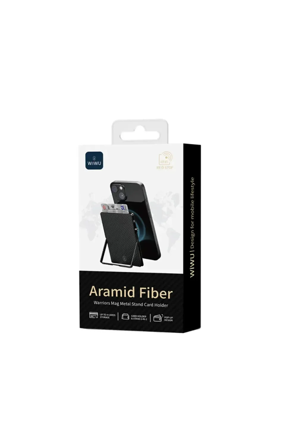 WiWU MW007 Aramid Fiber Warriors Mag Metal Stand Card Holder, Black