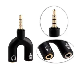 COTECi 3.5mm Audio U-Shaped Splitter for Headphone and Microphone, Black
