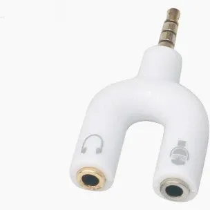 COTECi 3.5mm Audio U-Shaped Splitter for Headphone and Microphone, White