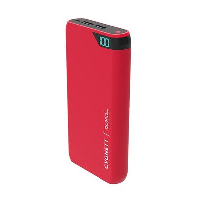 019444-CYGNETT 15,000mAh Poartable Power Bank, Red