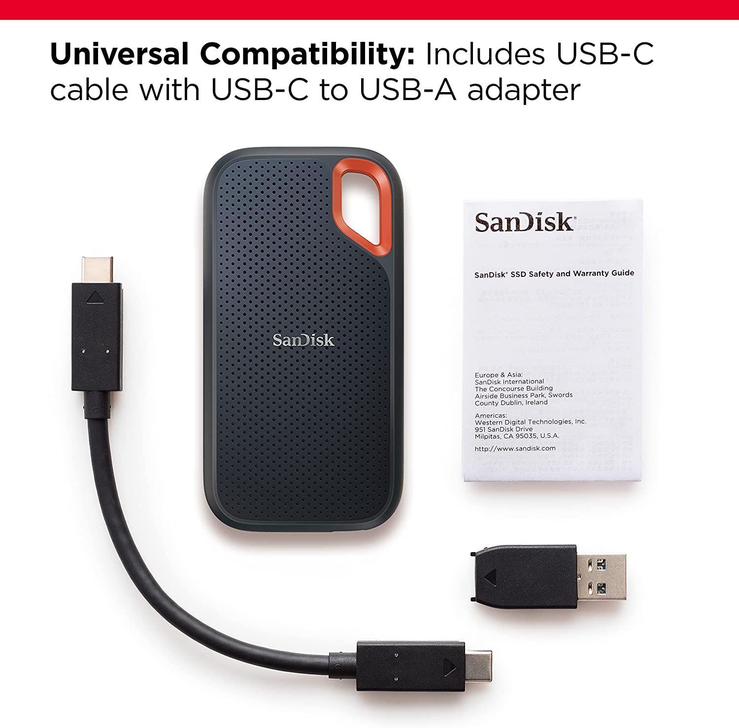 SanDisk Extreme Portable SSD SDSSDE61 1TB USB 3.2 Gen 2 Read speed up to 1050MB/s