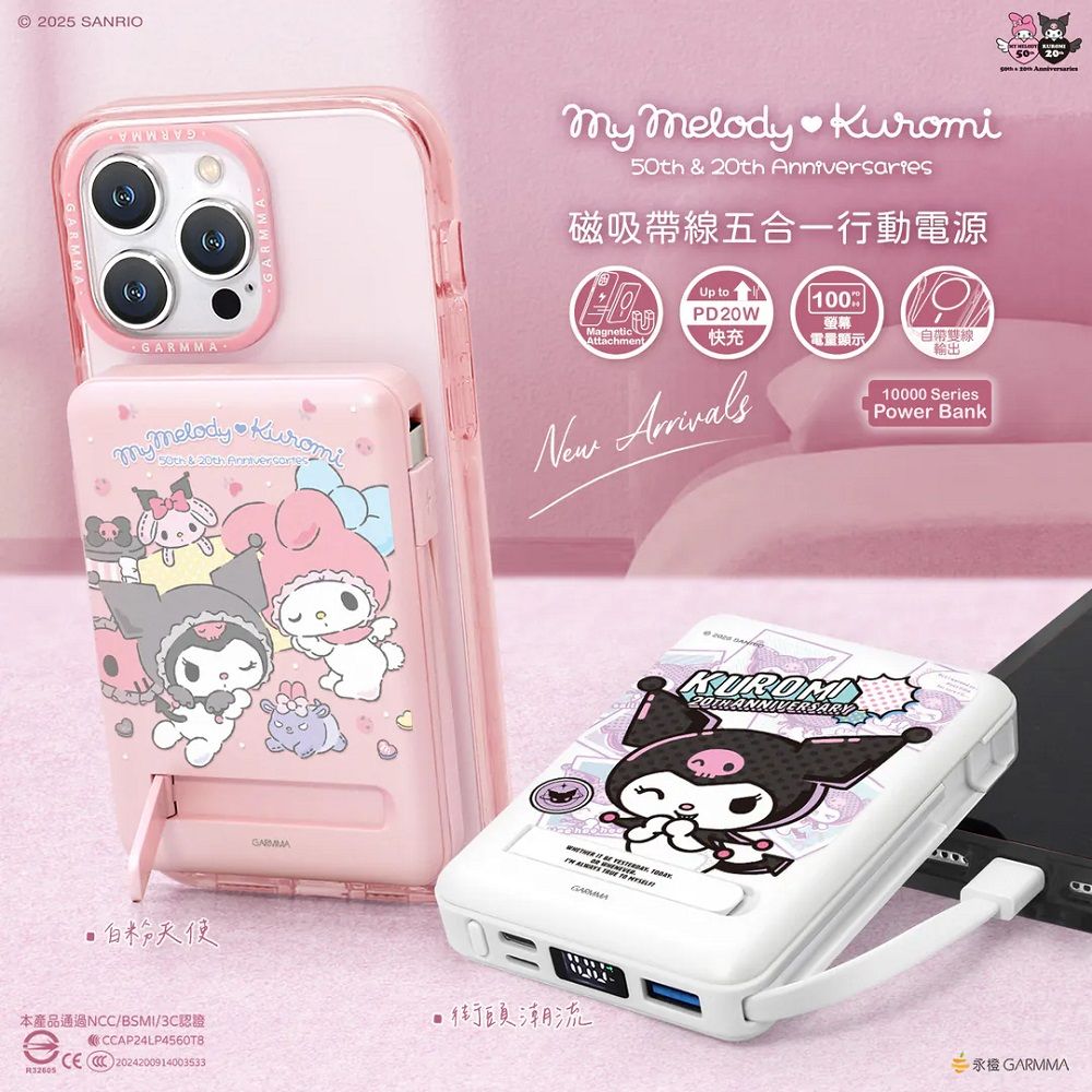 Sanrio 5in1 Magnetic Wireless Power Bank 10000mAh, MM 50 &amp; KU 20