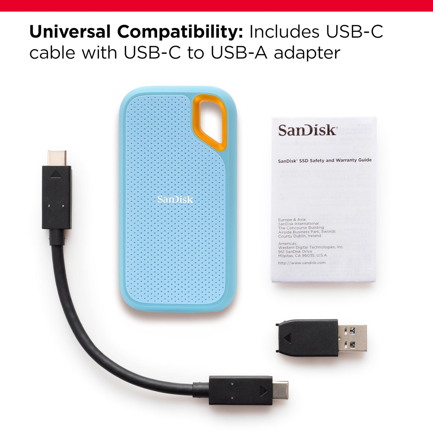 SanDisk Extreme Portable SSD SDSSDE61 2TB USB 3.2 Gen 2 Read speed up to 1050MB/s