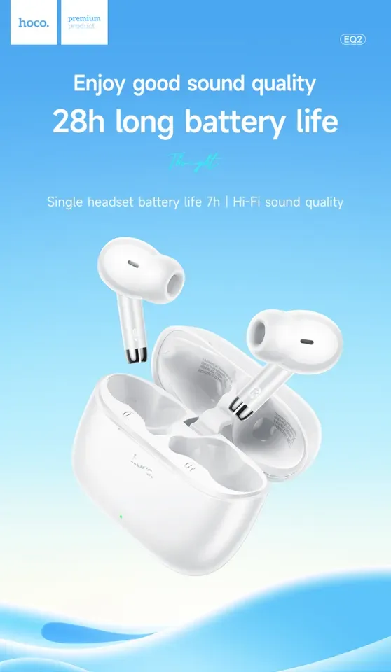 hoco EQ2 Wireless BT Headset, White