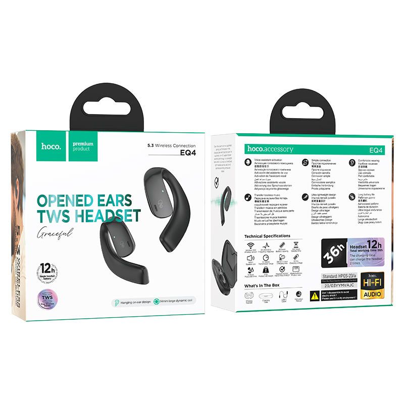 Hoco EQ4 Opened Ears TWS Headset, Black