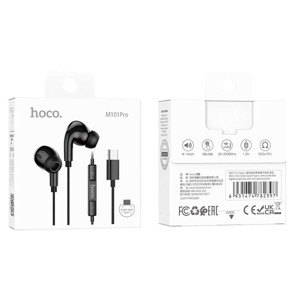 hoco M101 Pro Type-C Wire-Controlled Earphone, Black
