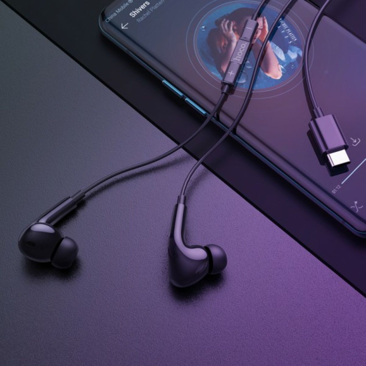 hoco M101 Pro Type-C Wire-Controlled Earphone, Black