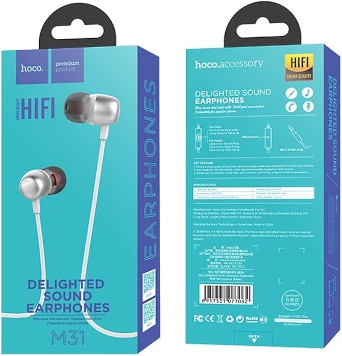 HOCO M31 Universal 3.5mm Earphone, White