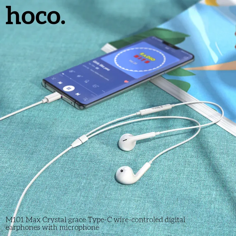 hoco M101 Type-C Wired Earphone w/ Mic, White