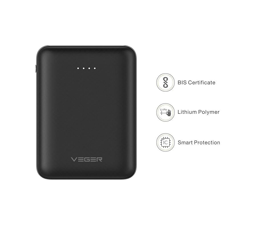 552989-VEGER 10,000mAh Power Bank, Black