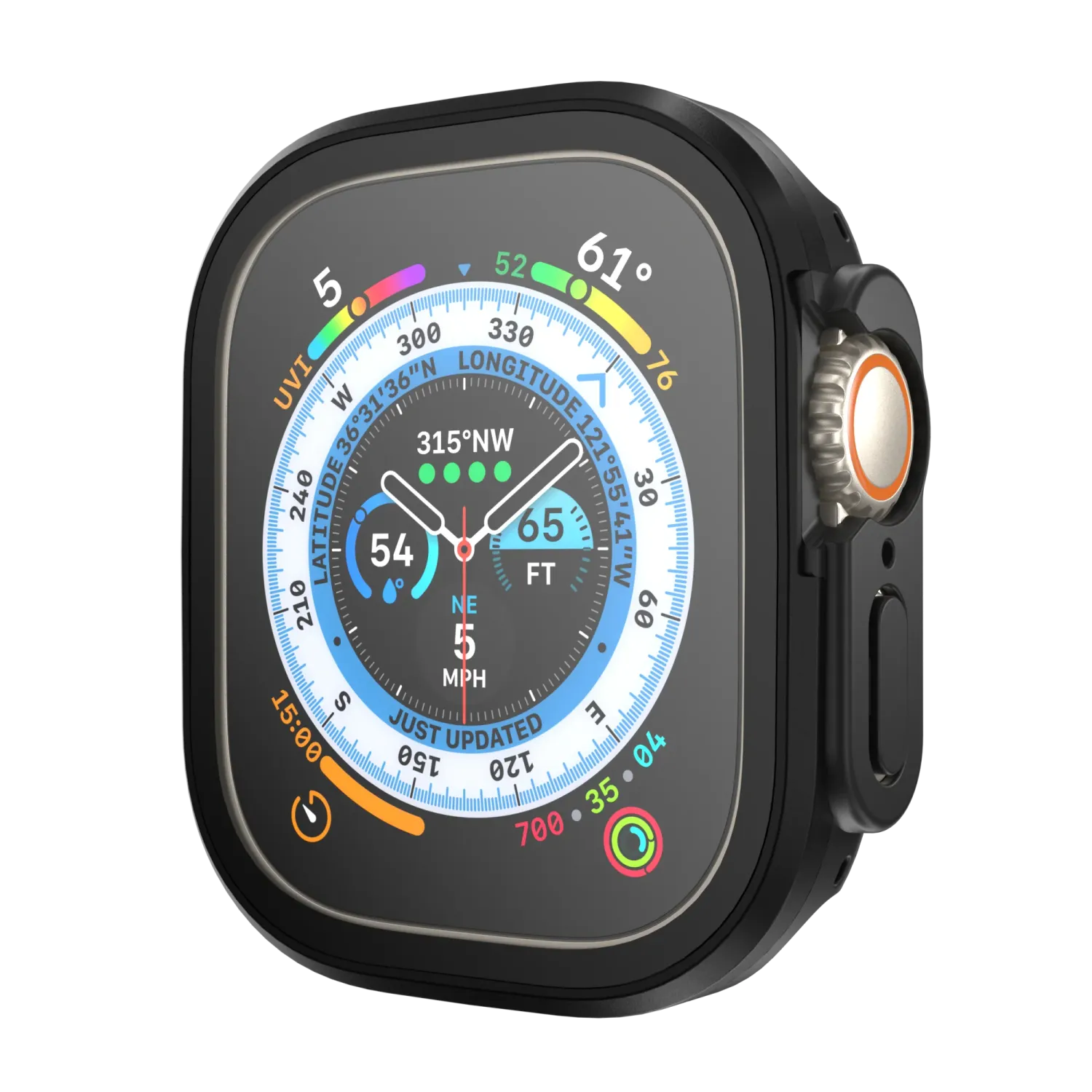 SwitchEasy Apple Watch 49mm Modern Hybrid Tempered Glass Case, Midnight Black