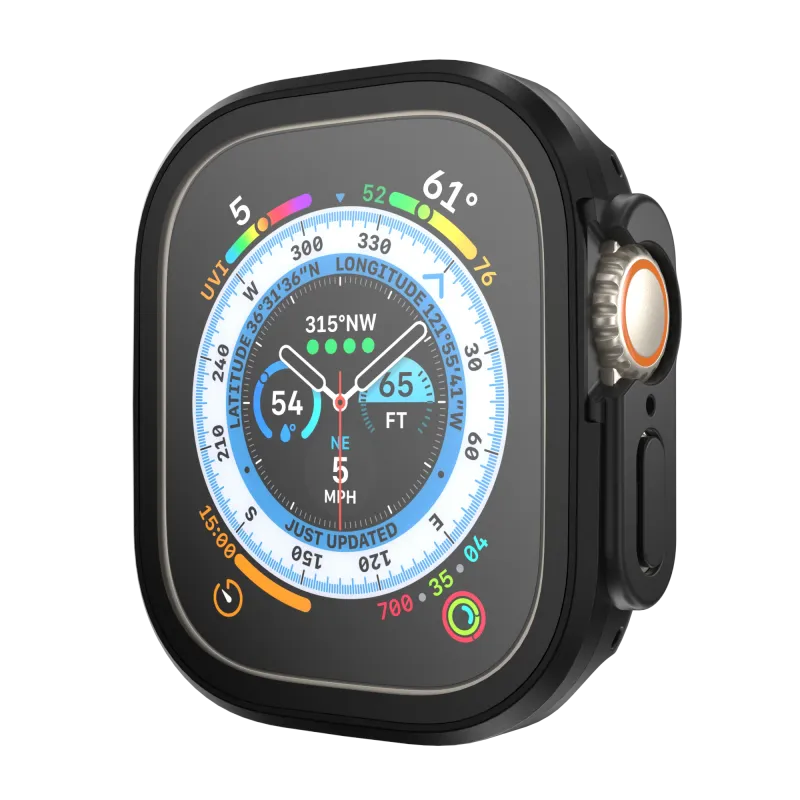 SwitchEasy Apple Watch 49mm Modern Hybrid Tempered Glass Case, Midnight Black