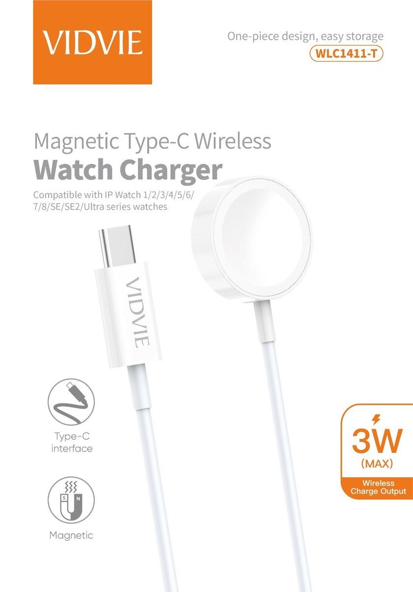 VIDVIE Magnetic Type-C Apple Watch Charger, Black